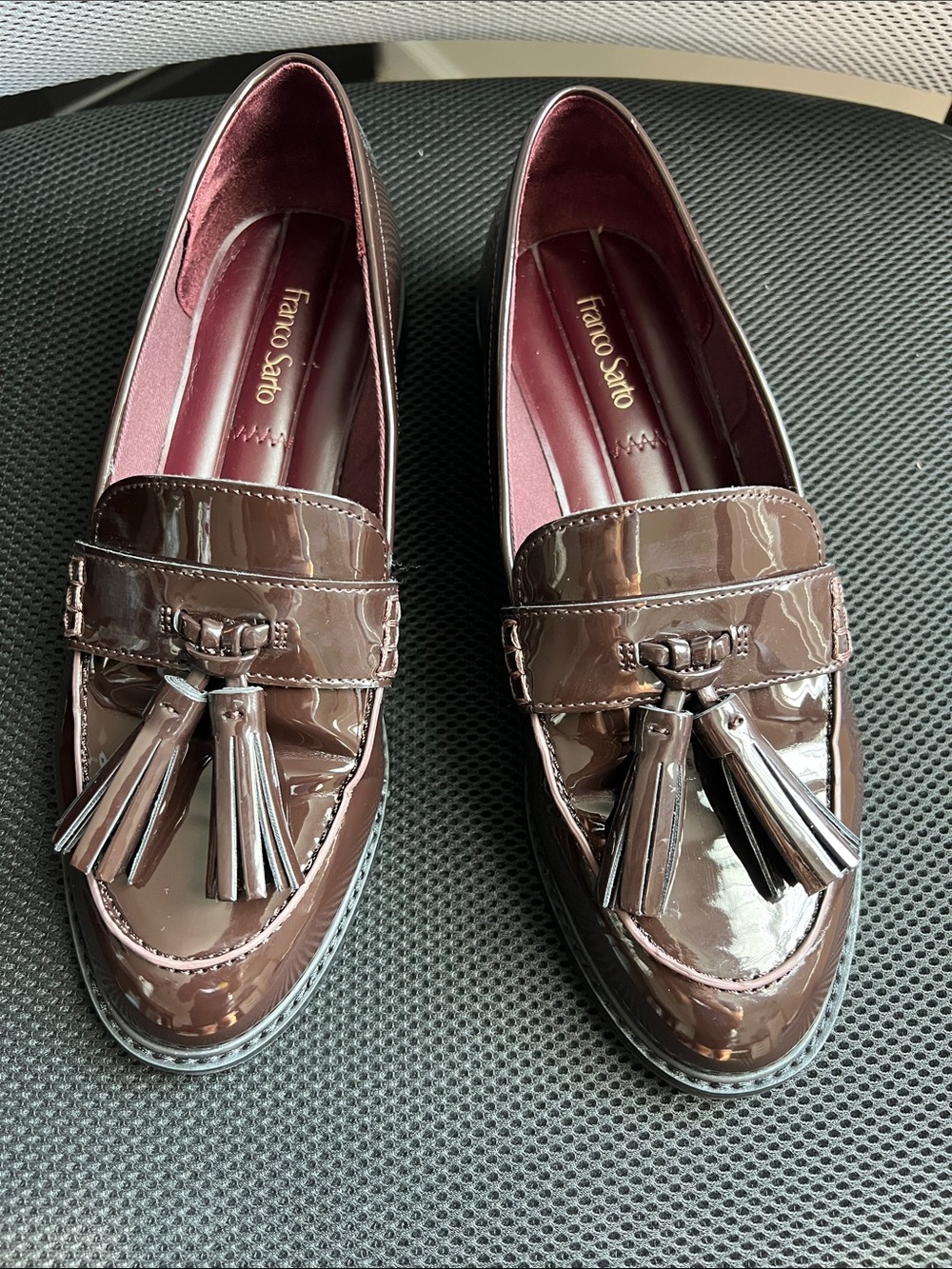 Franco Sarto Women’s 7 Glossy Burgundy Brown Tassel Loafers